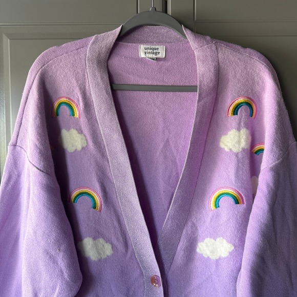 Unique Vintage Women's Purple & Rainbows Aspen Cardigan, XL - Picture 4 of 12